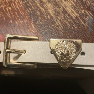 Vince Camuto Beige Belt with Gold Buckle